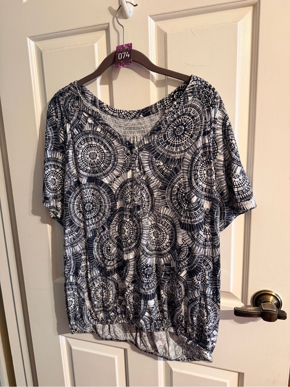 croft & barrow Black and White Geometric Short-Sleeve Top